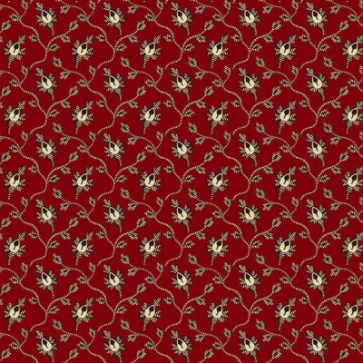 Tecido vermelho com padrão floral em branco e verde