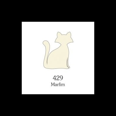 Produto em forma de gato cor marfim com número 429 e palavra MARFIM