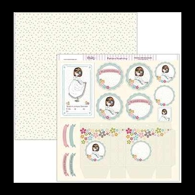 Folhas de papel decorativo para scrapbooking com desenhos de menina, flores e padrões coloridos