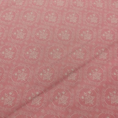 Tecido rosa com padrão branco floral repetitivo