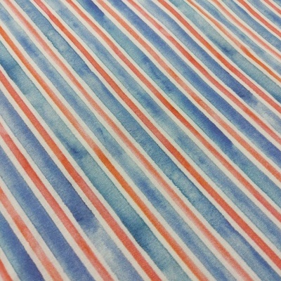 Tecido listrado diagonal azul, vermelho e branco