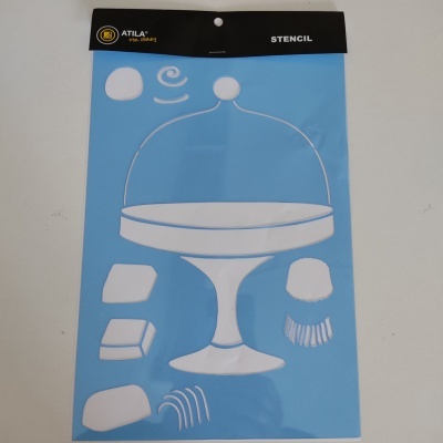 Stencil azul para desenho de jarra de sobremesa com pé e tampa