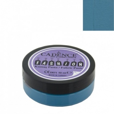 Pasta para tecido Cadence Fashion 50 ml, lata plástica azul com tampa preta e etiqueta roxa