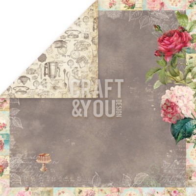 Papel decorativo floral e envelhecido com texto 'CRAFT & YOU DESIGN'
