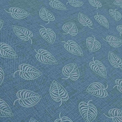 Tecido azul com padrão de folhas cinzentas