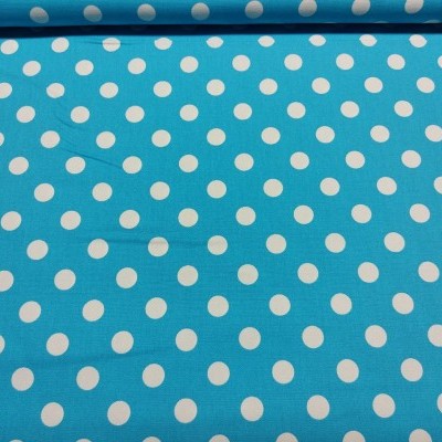 tecido azul com bolinhas brancas