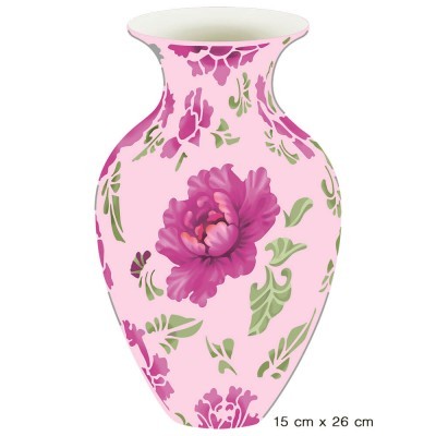 Vaso decorativo rosa com padrão floral e flor grande no centro