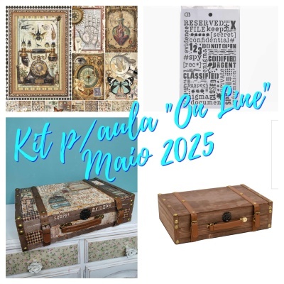 Kit de caixa mala vintage com decoração de mapas e autocolantes de texto em inglês