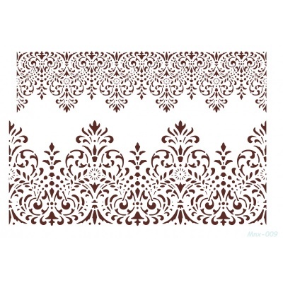 Stencil decorativo com padrão ornamental castanho em fundo branco