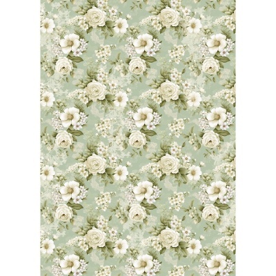 Papel de parede floral verde com flores creme