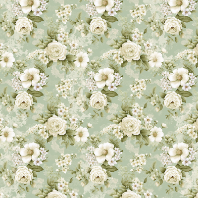 Padrão floral com flores brancas e verde em fundo verde suave