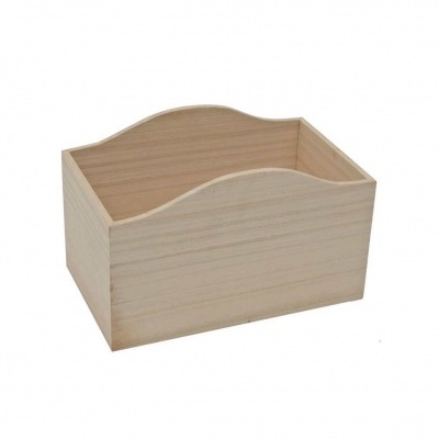 Caixa de madeira clara com bordas curvas