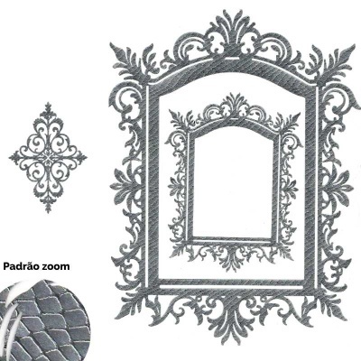 Espelho decorativo cinza com padrão em relevo e texto Padrão zoom