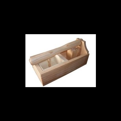 Caixa organizadora de madeira com alça arredondada robusta