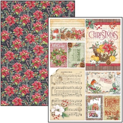 papel decorativo natal com padrão floral e imagens natalícias com texto