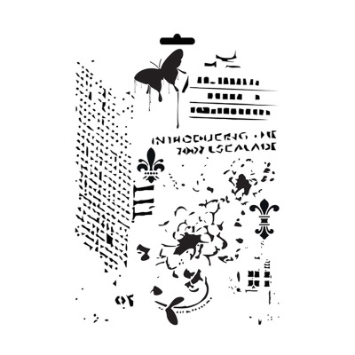 Stencil preto com desenhos variados pendurado