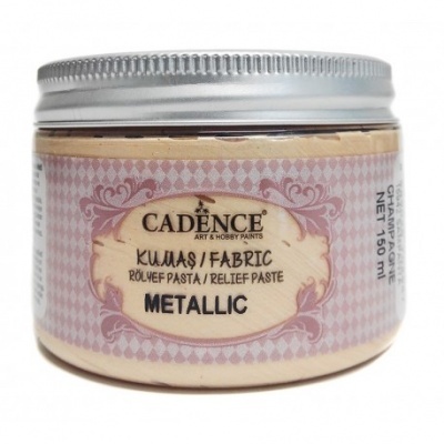 Frasco de pasta de relevo metálica para tecido Cadence com tampa prateada e etiqueta rosa