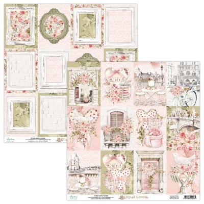 Folha dupla de papel decorativo para scrapbooking com estampas românticas e pastéis