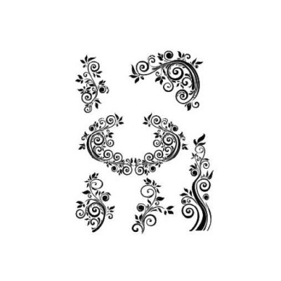 Elementos decorativos pretos com padrões florais em fundo branco