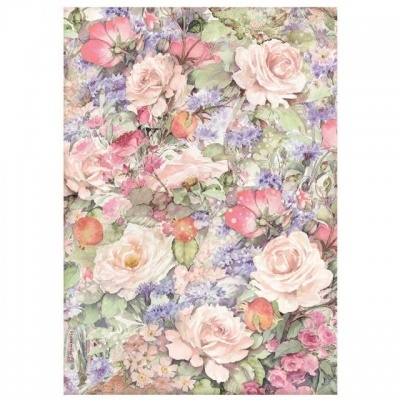 Papel decorativo com padrão floral em tons pastel