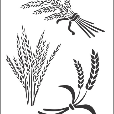 Stencil com três desenhos de espigas de trigo em preto sobre fundo branco