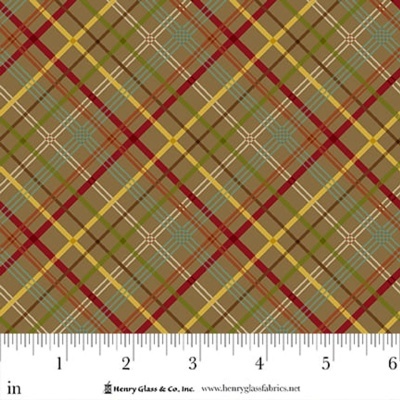 Tecido xadrez colorido com régua em polegadas na parte inferior