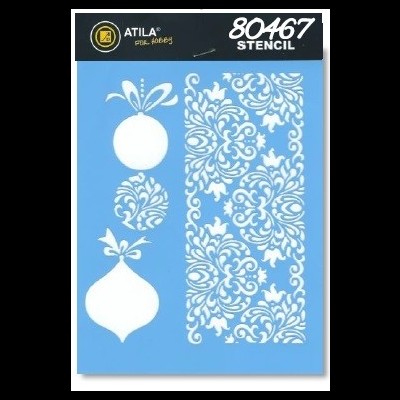 Stencil decorativo ATILA com padrões florais e formas arredondadas em branco