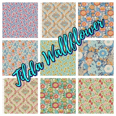 Nove padrões florais de tecido Tilda Wallflower coloridos