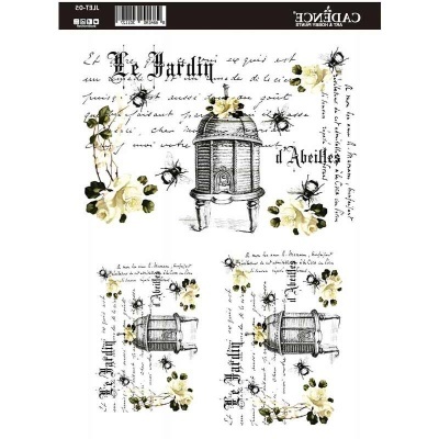 Folha decorativa para artesanato com ilustração de colmeia, abelhas e flores amarelas em estilo vintage