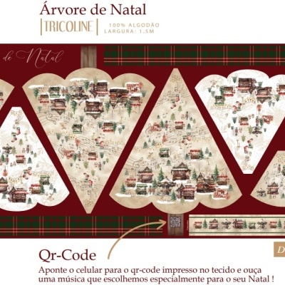 Painel de tecido 100% algodão estampado com tema de Natal e QR-Code