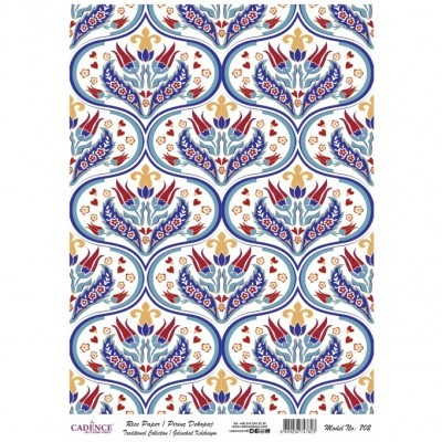 Folha decorativa de papel de arroz com padrão floral colorido