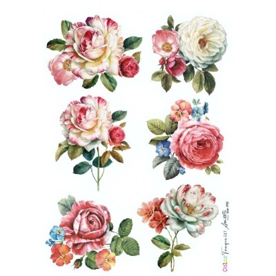 Seis ramos de flores coloridas em aquarela com texto em canto inferior direito