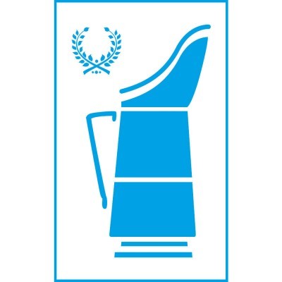 Símbolo azul de cadeira de barbear com ramo de louro