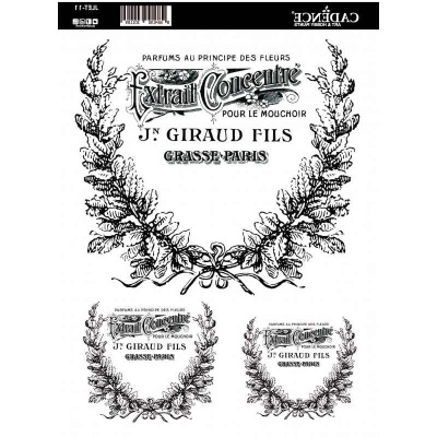 Etiqueta vintage a preto e branco com texto e desenhos florais decorativos