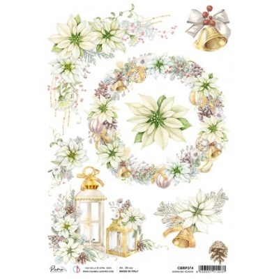 Decalques decorativos de Natal com flores brancas e sinos dourados