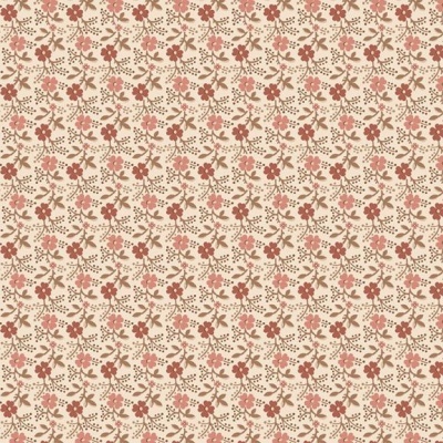 Padrão floral delicado em tons de rosa, vermelho e castanho sobre fundo bege