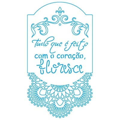 Desenho azul com citação manuscrita e ornamentos decorativos