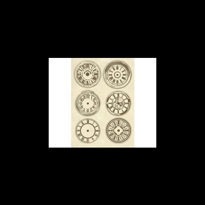 Seis mostradores de relógios antigos em preto e branco