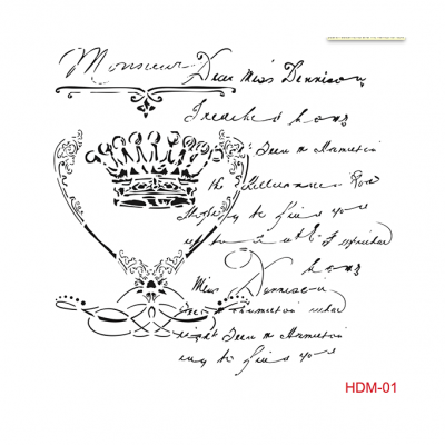 Desenho em preto e branco com coroa dentro de coração ornamentado e texto manuscrito