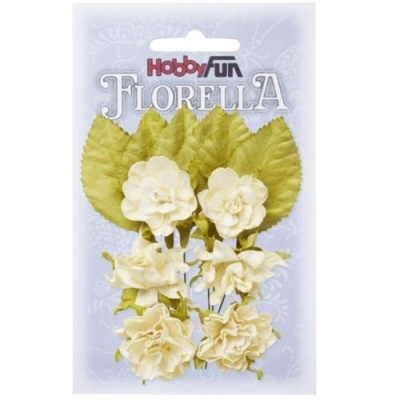 Pacote de flores decorativas creme com folhas verdes da marca Hobby FUN Florella