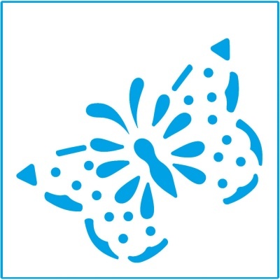 Símbolo azul de uma borboleta estilizada sobre fundo branco