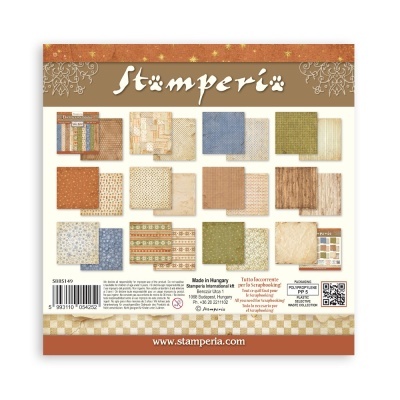 Conjunto de papéis decorativos para scrapbooking com padrões variados da Stamperia
