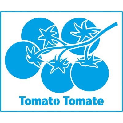 Ramo gráfico de tomate-cereja azul com texto Tomato Tomate