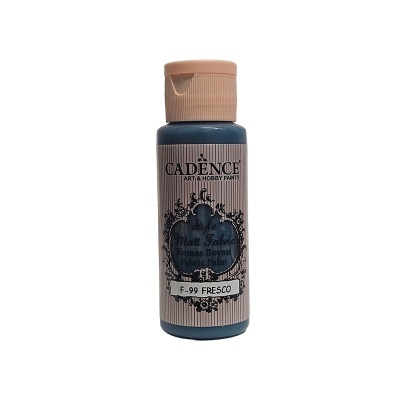 Frasco de tinta para tecido CADENCE azul escuro com tampa rosa e rótulo detalhado
