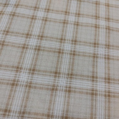 Tecido xadrez branco com linhas castanhas e bege