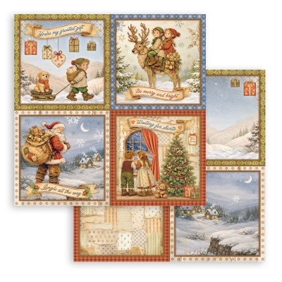 Conjunto de ilustrações natalícias vintage com textos em inglês e motivos de inverno e Natal