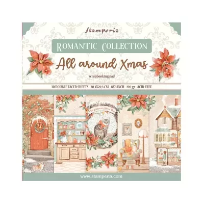 Bloco para scrapbooking Stamperia ROMANTIC COLLECTION All around Xmas com desenhos natalícios.
