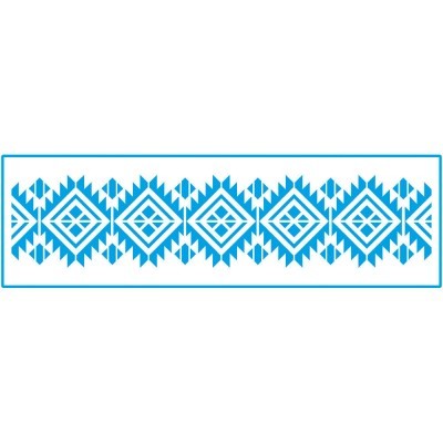 Faixa decorativa azul com padrão geométrico em fundo branco