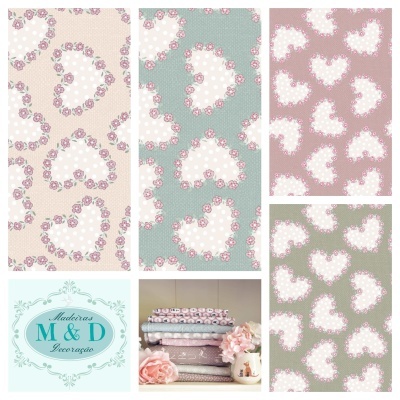 padrões têxteis com corações florais e logótipo Modernos M & D Decoração