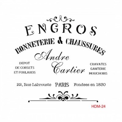 Texto em estilo antigo de uma loja de roupas e acessórios em Paris